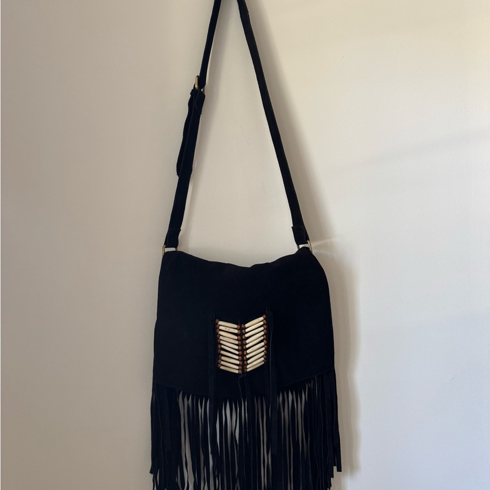 RAJ Black Fringe adjustable Crossbody Bag